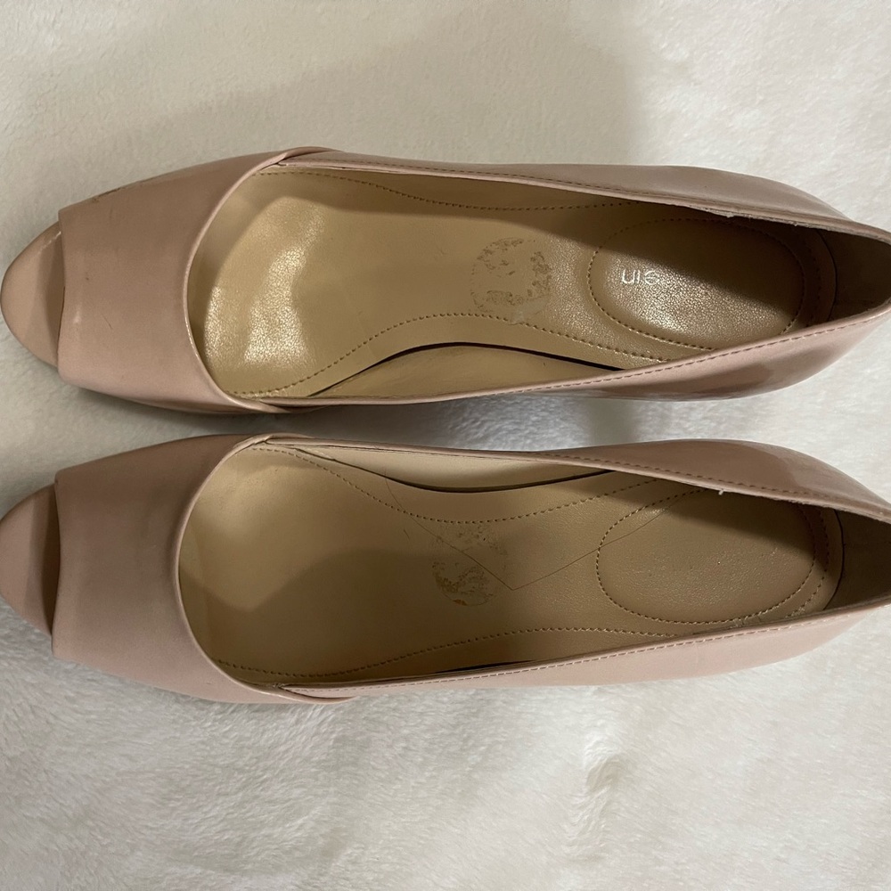 Calvin Klein Nude Patent Peep Toe Heels
